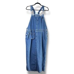 Faded Glory Womens Sz Large/XL? Bib Denim Maxi Overall Dress Jean Jumper Utility
